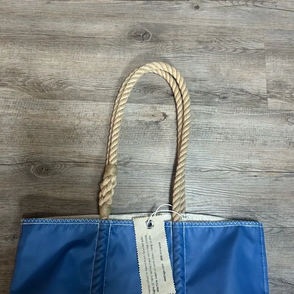 Sea Bags Maine Recycled Sails Tote yellow & blue rope handle large bag Handmade! - Picture 9 of 9